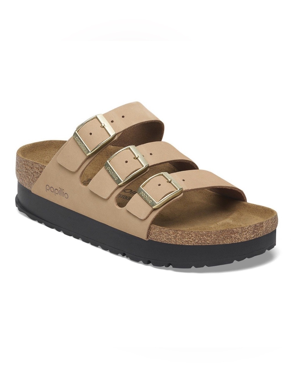 Birkenstock Papillio Triple-Strap Platform Sandal in Sandcastle. Like New.